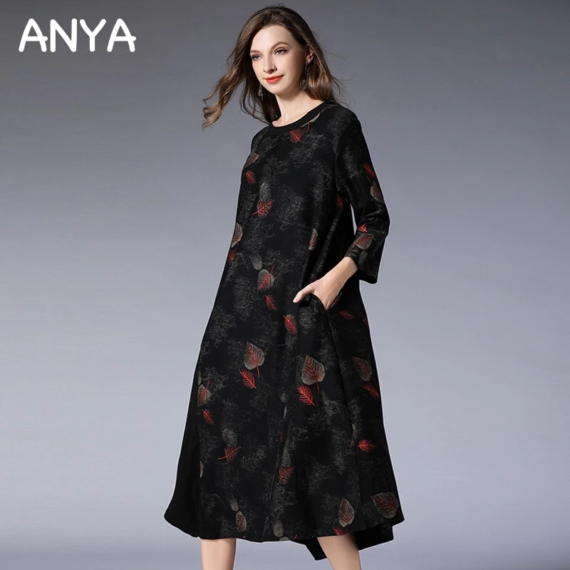 

2018 Winter Pregnancy Dress Christmas Elegant Maternity Dress Plus Size Long Sleeve Maxi Shoulder TurtleNeck Pockets Leaf