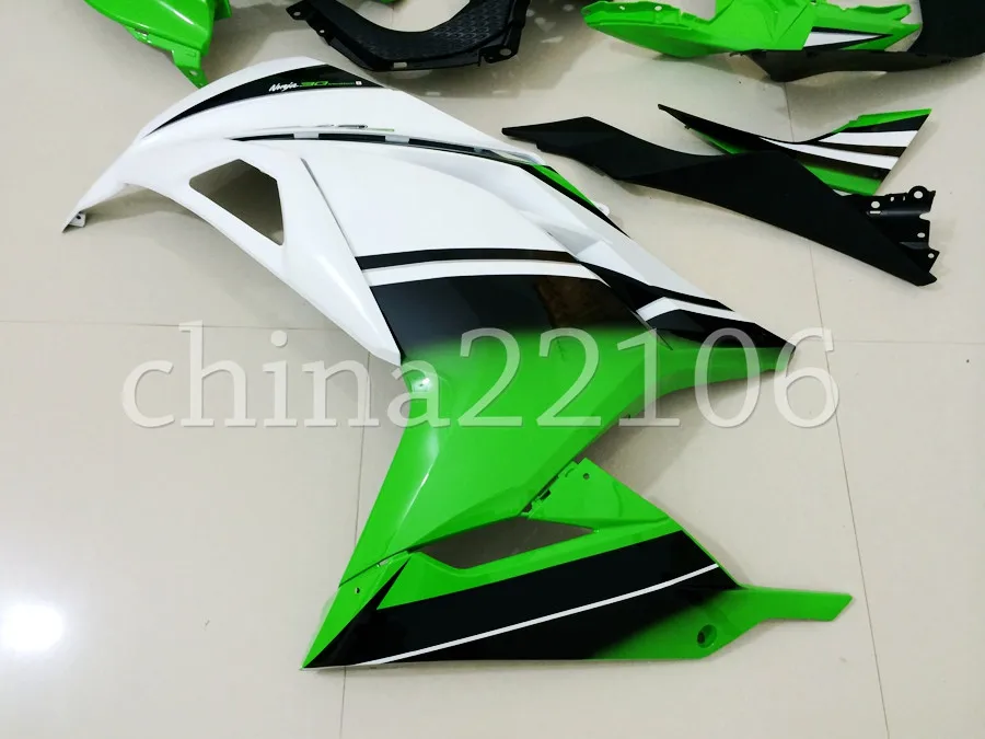 Впрыска Abs Обтекатели для мотоциклов комплект подходит для kawasaki EX300 2013- Ninja300 13, 14, 15, 16, 17, EX300 Прохладный Белый и зеленый цвета