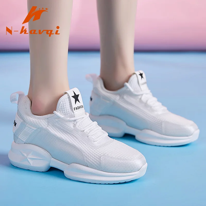 

NKAVQI 2019 Women Mesh Breathable Casual Shoes Woman Fashion Thick Sole Ladies Platform Shoe White Shoes Zapatos Tenis Feminino