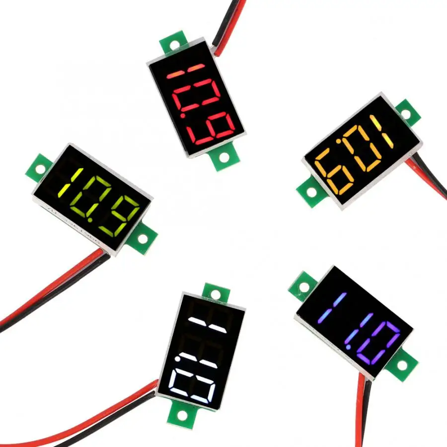 Мини цифровой вольтметр 5 шт. Мини светодиодный цифровой вольтметр постоянного тока 2,4 V-30 V 0,36 дюймов двухпроводная Напряжение тестер 5 цветов