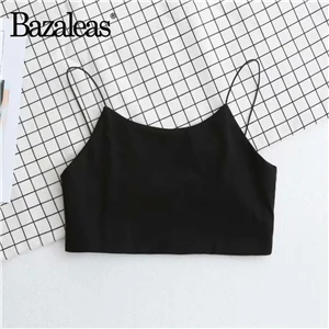 P11 black Bazaleas, сексуальная укороченная майка, базовый хлопковый женский укороченный топ, белый модный тонкий женский топ на бретелях, Повседневный, Прямая поставка - Цвет: P11 black