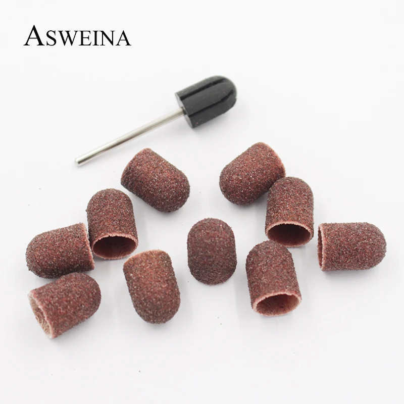 

ASWEINA 10*15mm 10pc/set Electric Nail Drill Accessories Sanding Bands Block Caps Rubber Mandrel Grip Pedicure Art Tools