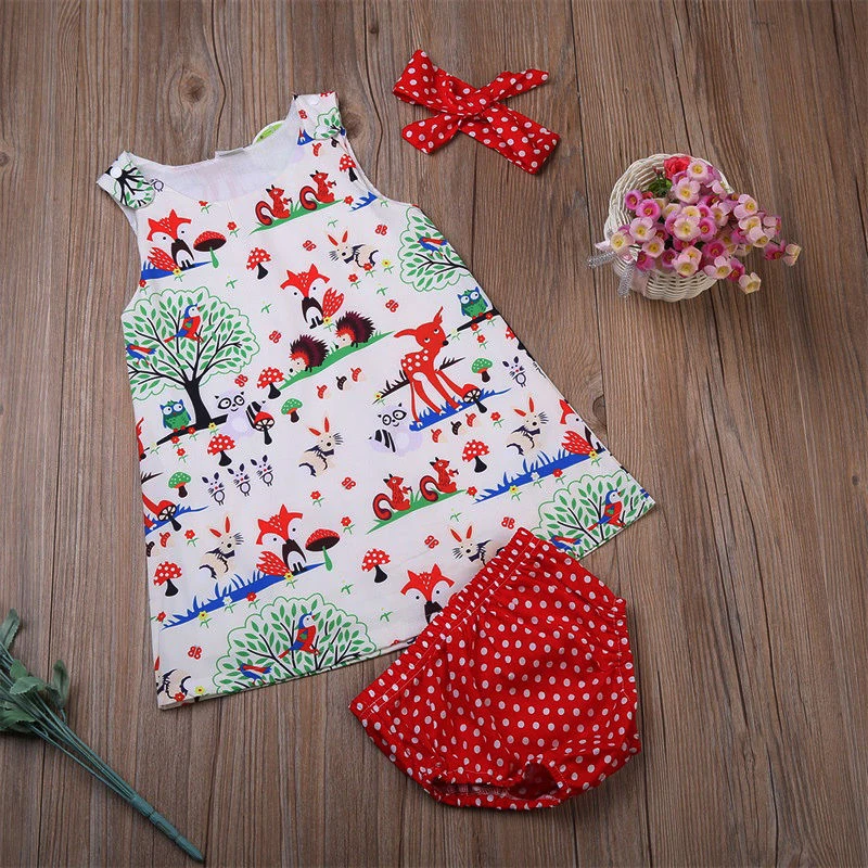 Одежда для новорожденных девочек; повязка на голову с цветочным рисунком для малышей; платье с героями мультфильмов; шорты в горошек; комплекты одежды для детей 0-24 месяцев; комплекты из 3 предметов