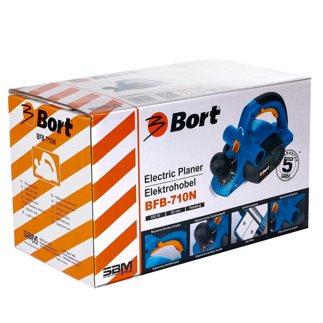 Рубанок электрический Bort BFB-710N (Мощность 650 Вт, ширина обработки 82 мм,компактная эргономичная модель)