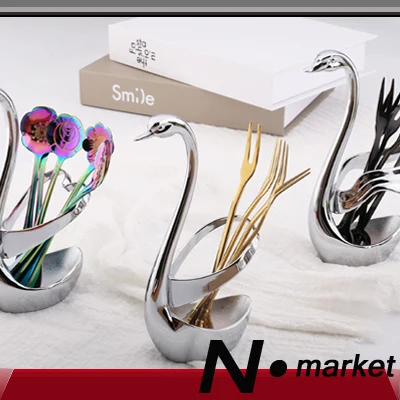 

New arrival France style Creative Fruit Fork Base Vogue Swan Tableware Seat Stainless Steel Frame coffee spoon Storage Rack