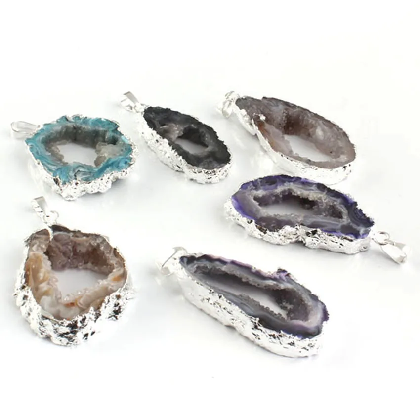 

xinshangmie Silver Plated Irregular Shape Stone Natural carnelian Pendant Geode Slice Jewelry