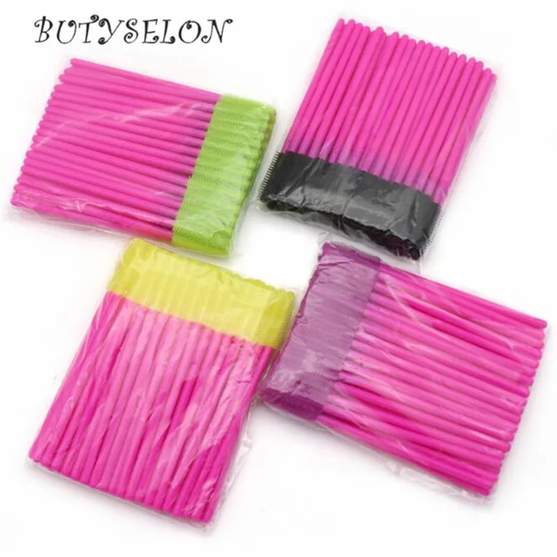 50pcs 일회용 실리콘 속눈썹 브러쉬 마스카라 완드 애플리케이터 눈썹 빗 마이크로 브러시 속눈썹 연장 용품 메이크업 도구