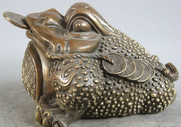 

JP S0524 11" Chinese Bronze Folk Feng Shui Wealth Golden Toad Spittor Statue sculpture