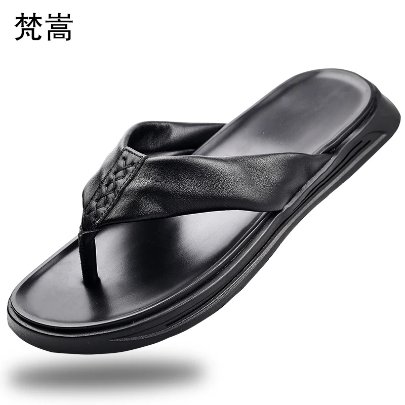 

Genuine Leather slippers men fashion outside anti-skid casual thick bottom youth slippers Flip Flops casual Shoes beach outdoor