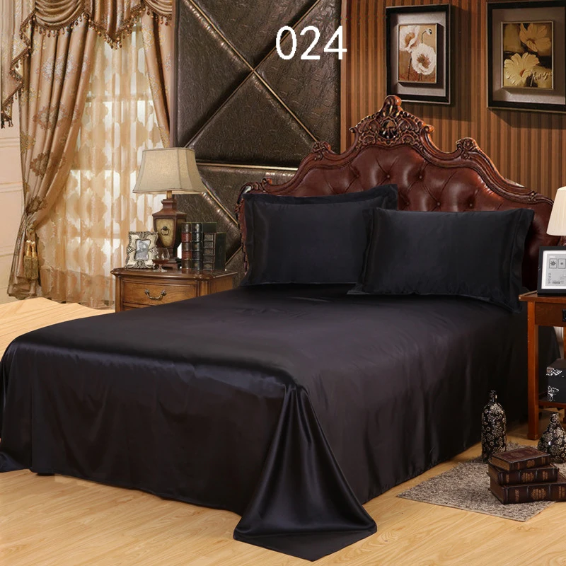 Black Tribute Silk Twin Full Queen 1Pcs Sheets Flat Bed Sheet Bedsheet Bedclothes Bedding Home