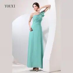 Платья подружки невесты 2019 YOUXI BD018 Женская одно плечо мягкий vestidos Зеленый шифон провечерние М платье