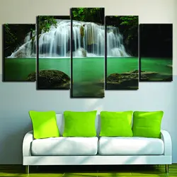 Пейзаж печать плакатов модульная HD фотографии 5 шт. водопад зеленый дерево холст картины Современные стены комнаты Книги по искусству Home