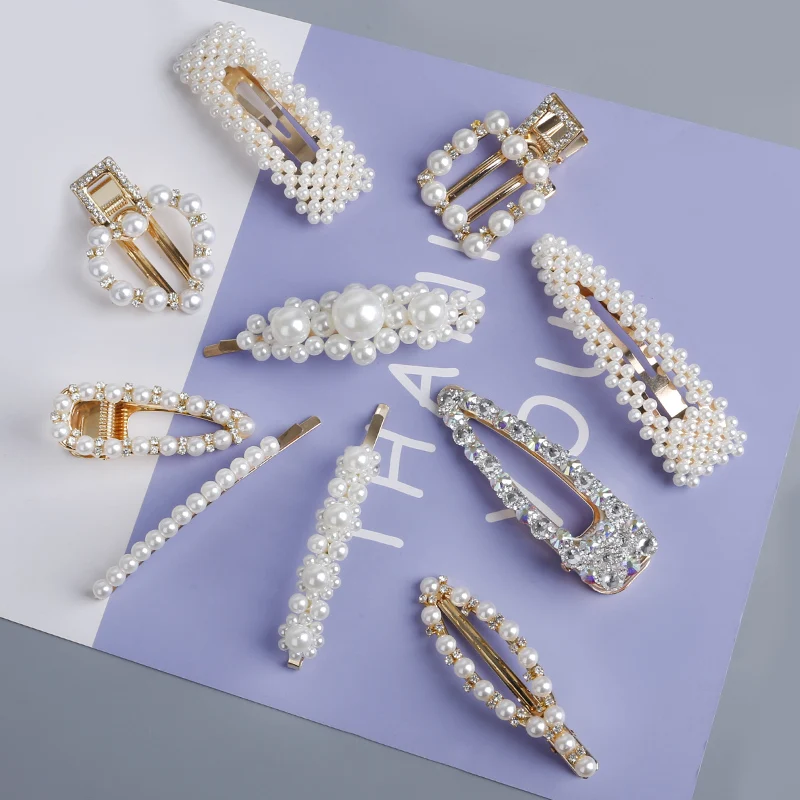 Fashion handmade Gold Color 1PC Pearl Imitation Hair Clip Snap Barrette Stick Hairpin Hair Styling Accessories For Women Girls