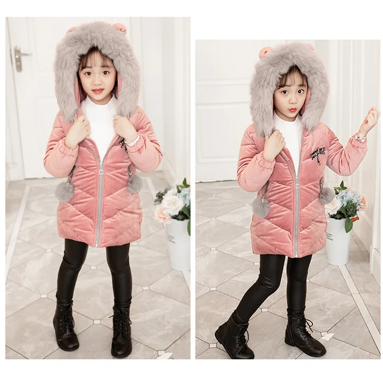 Jaqueta de Inverno das Crianças para Meninas de Pele com Capuz Nova Qualidade Engrossar Veludo Meninas Moda Jaquetas Outerwear 3-12yrs 2020 Boa 20 Mamãe e Bebê