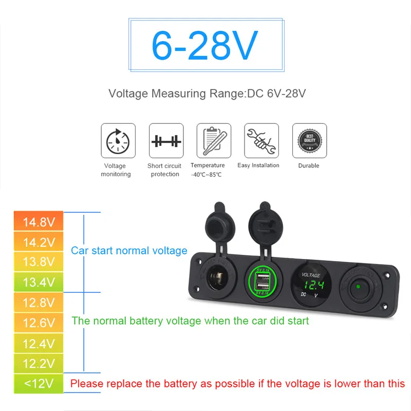 4.2A двойной USB разъем зарядное устройство 12 В светодиодный вольтметр прикуриватель разветвитель ВКЛ-ВЫКЛ тумблер панель для автомобиля лодки морской