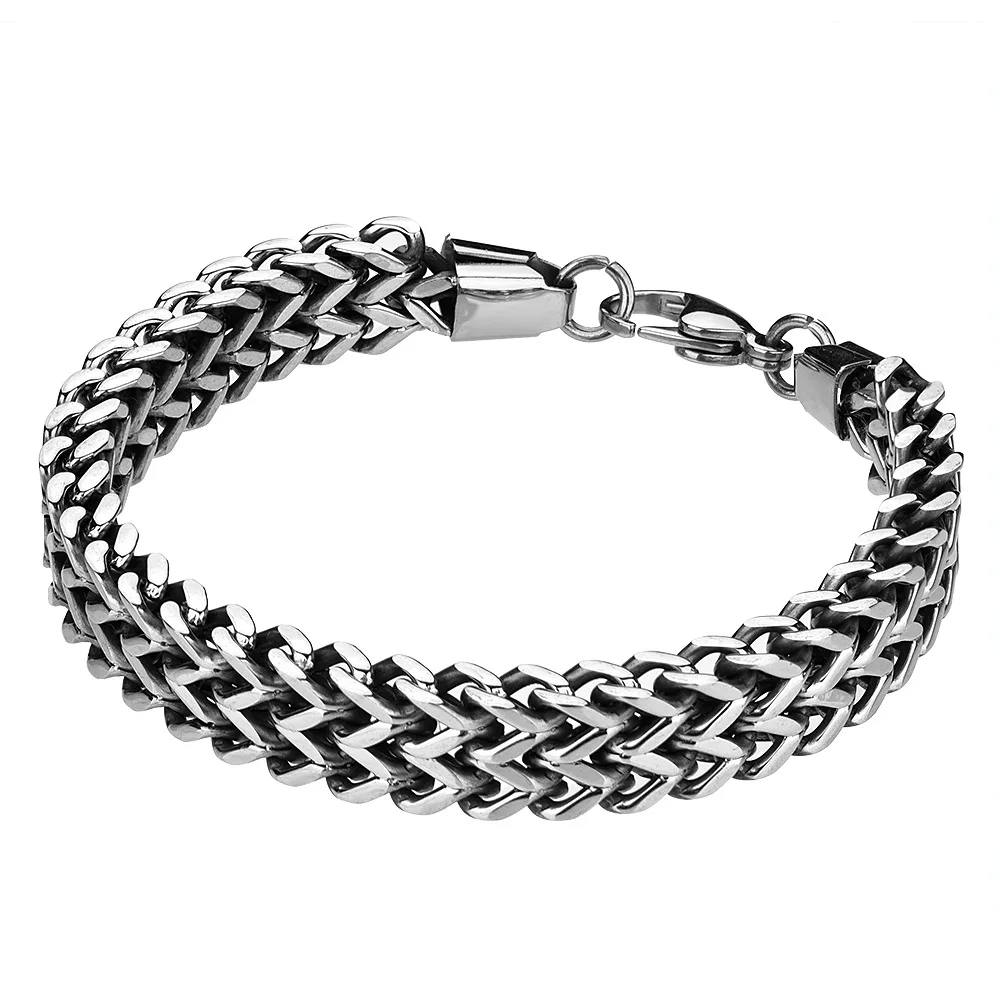 

USENSET Big Men Chain Stainless Steel Front and Back Mesh Double Bracelet for Men 16MM