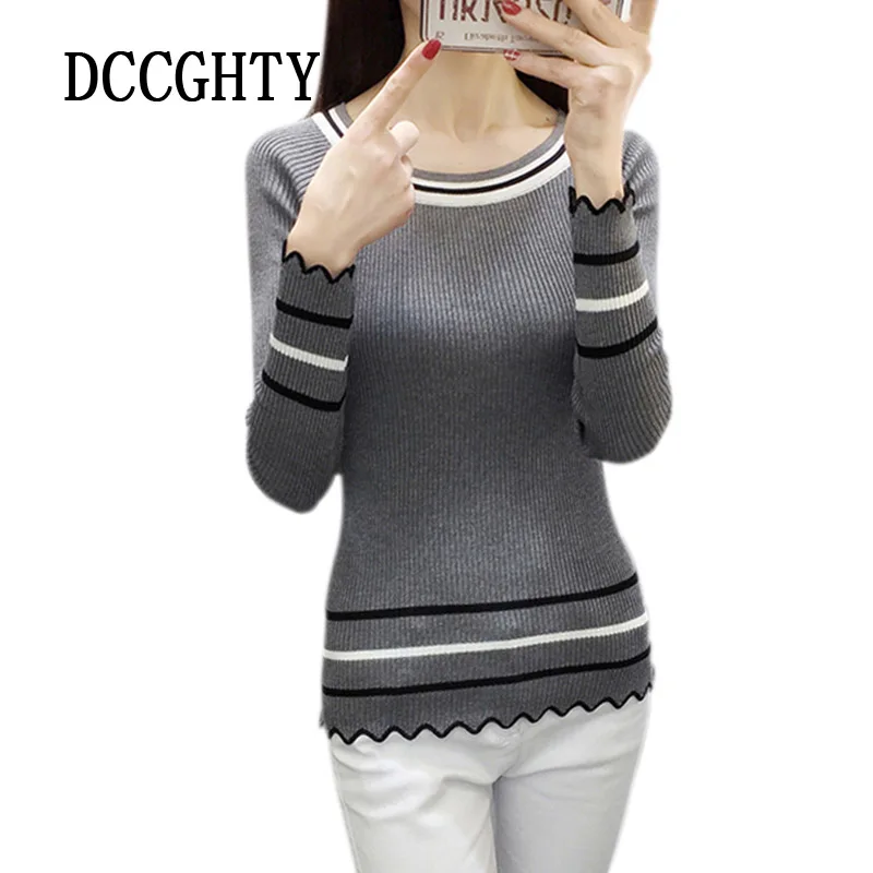 

DCCGHTY Striped Knited Women Sweater Autumn Winter Pullovers High Elastic Jumper Slim Female Sweaters Top Cashmere Knitwear
