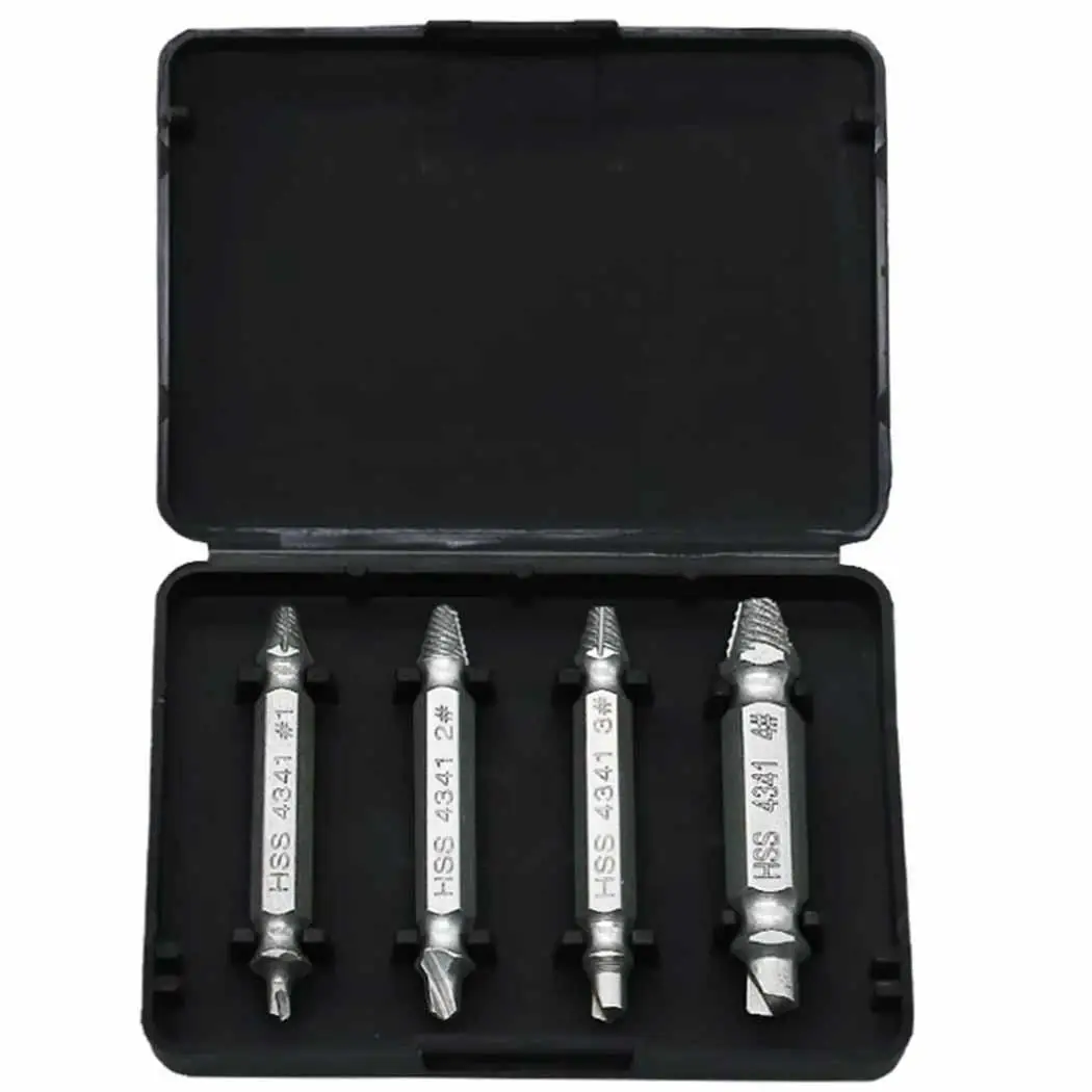 

4pcs Stripped Screw Removers Damaged Screw Extractor and Remove Set Easily Remove Stripped Made From HSS Steel or Alloy Steel
