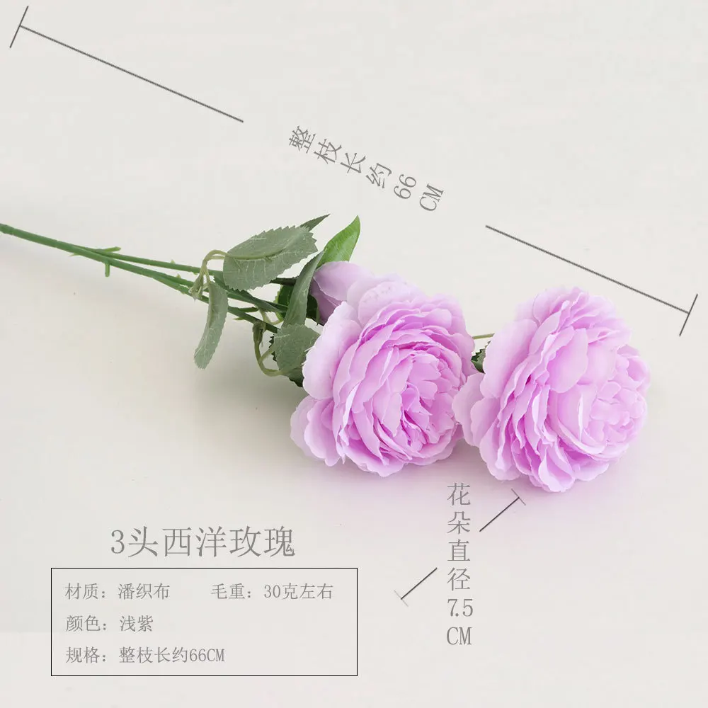 3 головки искусственный шёлковый пион ветвь цветка для DIY бриал букет свадебная АРКА поддельные цветы для дома, сада композиция Флорес - Color: violet