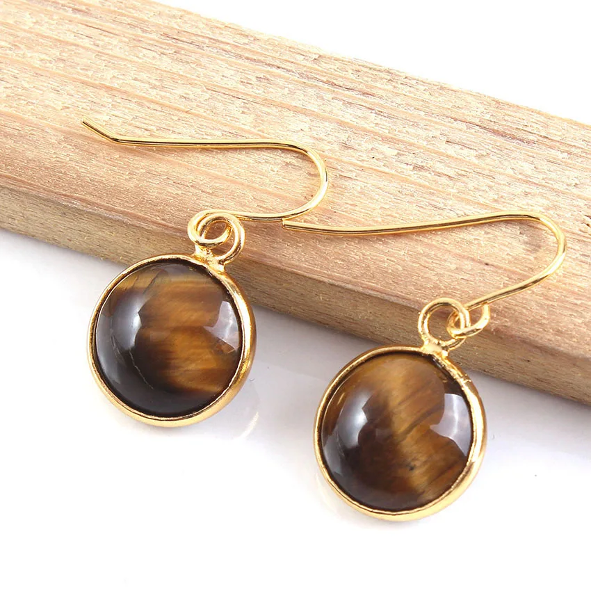 Natural Gnergy Gemstone~ Natural Reiki Crystal Quartz Stone Earring Amethysts Rock Crystals Round Cabochon Dangle Stone Women Earrings 6 AA00103009904a