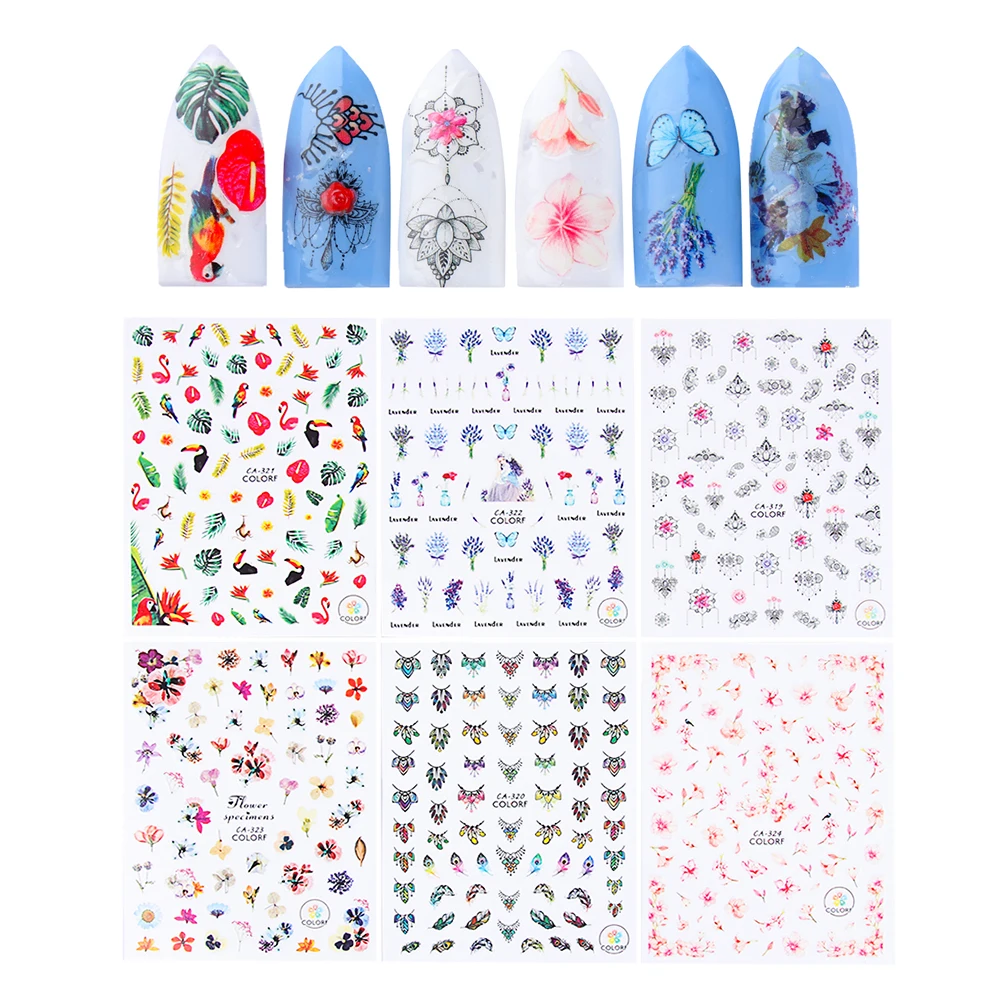 

1 Sheet Mixes Shape Nail Art Sticker Water Transfer Decals Flamingo Flowers Animals Decors Beauty Manicure DIY Tips For UV Gel