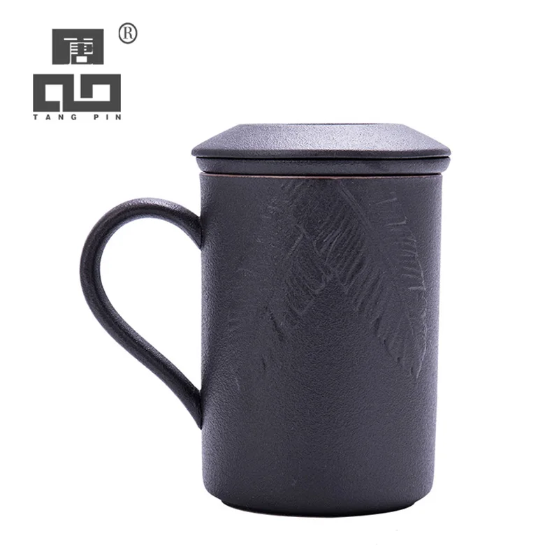 TANGPIN black crockery ceramic tea mugs with filters porcelain coffee cup teacup 450ml TANGPIN black crockery ceramic tea mugs with filters porcelain coffee cup teacup 450ml