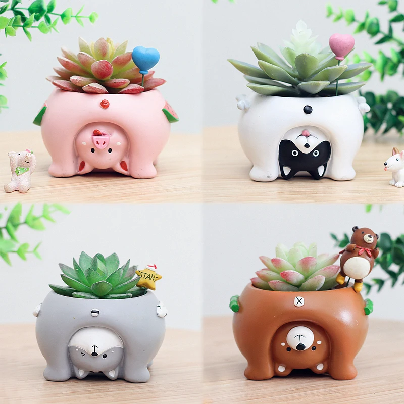 

Upside Down Animal Resin Planters for Succulents Kawaii Cute Mini Flower Pots for Desktop Bonsai Home Green plant Garden Decor