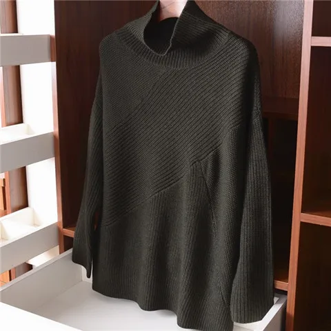 army green Новинка, модный однотонный вязаный женский свитер из чистой шерсти в английском стиле, Толстый Пуловер с высоким воротом, M-L, розничная и - Цвет: army green