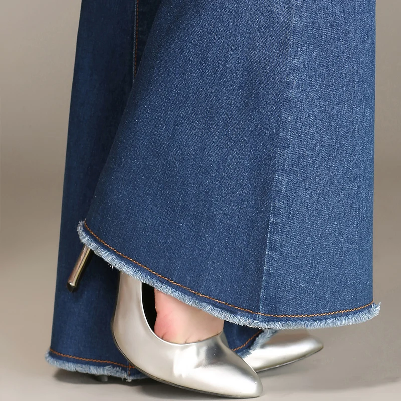 2018 new fashion spring and autumn big flared pants cowgirl trousers stretch large size 26-32 high waist women's jeans