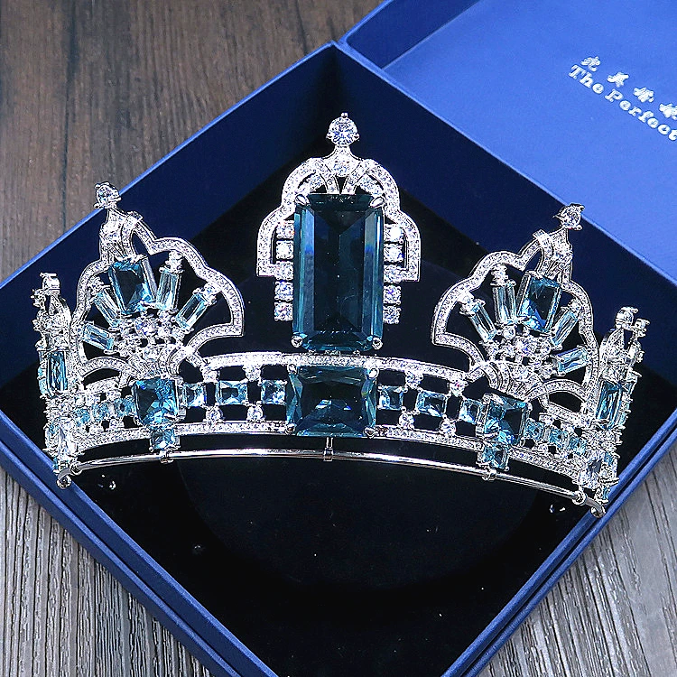 

Blue Cubic Zircon Tiara CZ Queen Crown Bridal Headpiece Wedding Hair Accessories Diadem Bijoux Cheveux Coroa Novia WIGO1062
