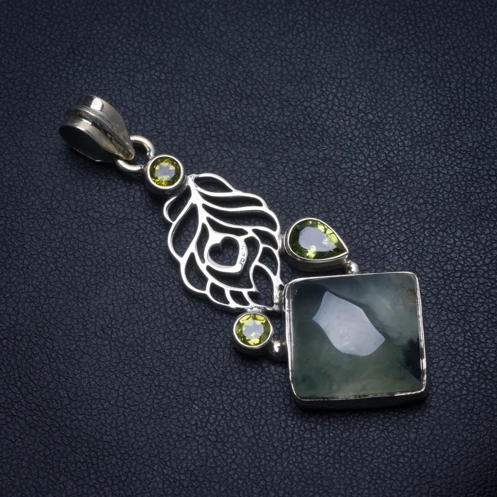 

Natural Prehnite and Peridot Handmade Boho 925 Sterling Silver Pendant 2" T1849
