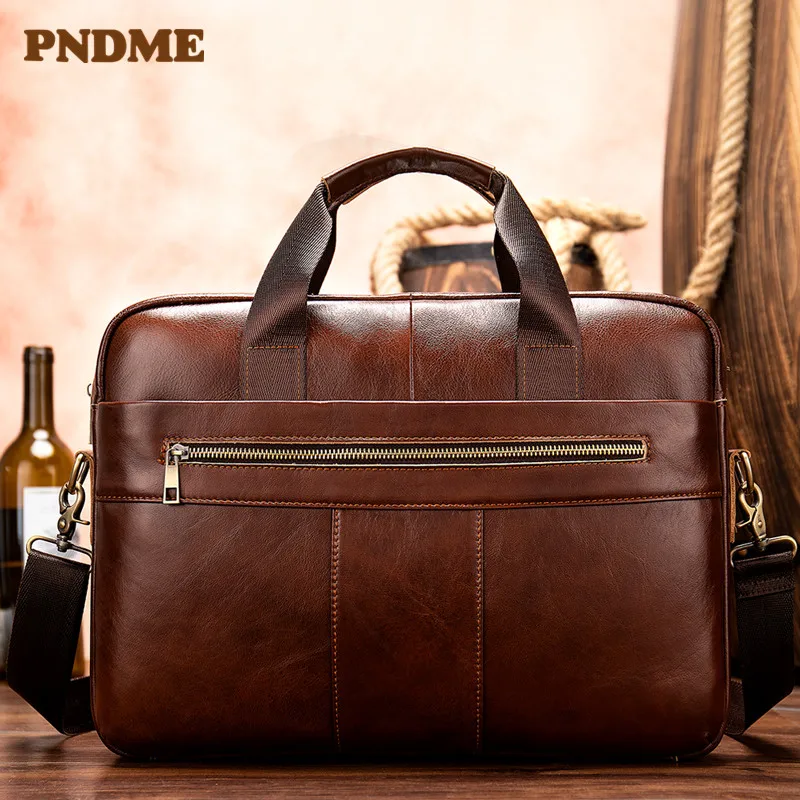 

European and American simple man bag leather business document carrying briefcase horizontal style casual cross-shoulder bag