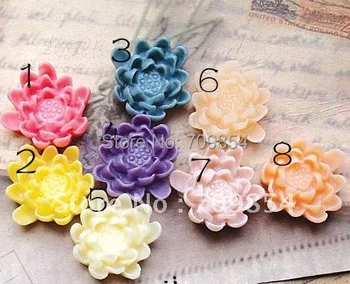 

free shipping!!! 100pcs/lot 23x25mm resin lotus flower cabochon for pendant tray phone decoration 8 color jewelry findings