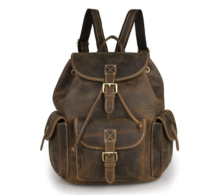 Vintage Men Backpacks Genuine Leather Women Backpack Brown School Backpack Bag Men s Travel Men s