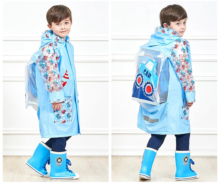 2.Toddler Kids Raincoat EVA Rain Coat Hooded Boys Girls Rain Poncho Impermeable Raincoat For Children With Schoolbag