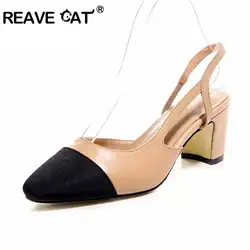 REAVE CAT/туфли из натуральной кожи, туфли-лодочки, с ремешком на пятке женская обувь из коровьей кожи; нарядные свадебные туфли на высоком