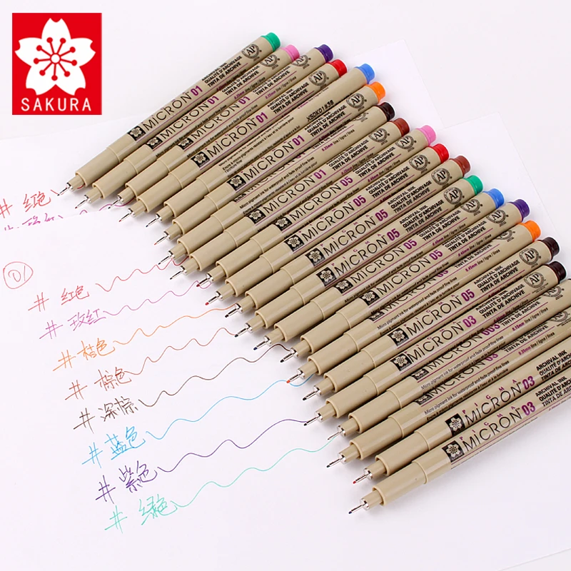 

1pcs Sakura Pigma Micron 05 /0.45 mm 01/0.25mm colour Fine Line Pen Set for Graphics Design Sketching Manga