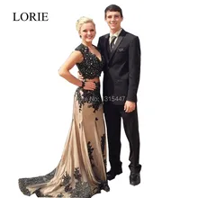 Neue Stil 2 Stück Prom Kleider 2016 Vestidos Cortos De Gala Schwarz Spitze Appliques Perlen Frauen Champagne Formale Abendkleider