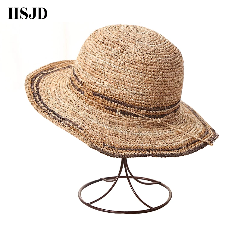 

Female Sun hat lafite grass beach hat Wide brim summer hats for women anti-uv folding straw hat beach sea Travel women's cap