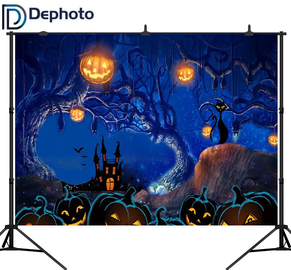 

DePhoto Photography Backdrops Cartoon Halloween Backdrop Backdrop Castle Photography Backdrop Halloween Pumpkin Background
