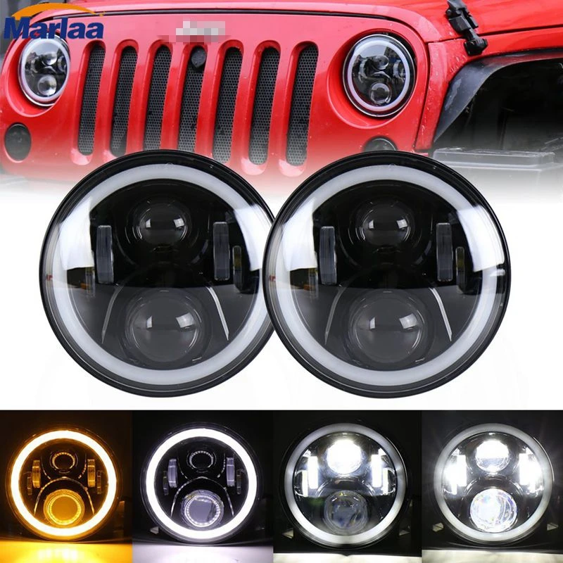 

Marlaa Pair 7INCH LED Headlight 7" Car Headlamp with High/Low Beam Lamp for Jeep wrangler VAZ 2121 Lada Niva 4x4