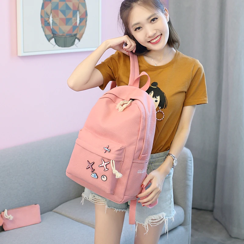 Female Backpack Students School Bag 4 Pieces 2019 Fashion Canvas Backpacks Women For Teenage Girl Women Back Pack Bagpack Female Backpack Students School Bag 4 Pieces 2019 Fashion Canvas Backpacks Women For Teenage Girl Women Back Pack Bagpack