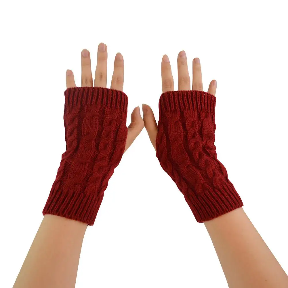 Зимние резиновые перчатки Модные женские мужские мягкие теплые варежки вязаные без пальцев однотонные вязаные теплые перчатки варежки
