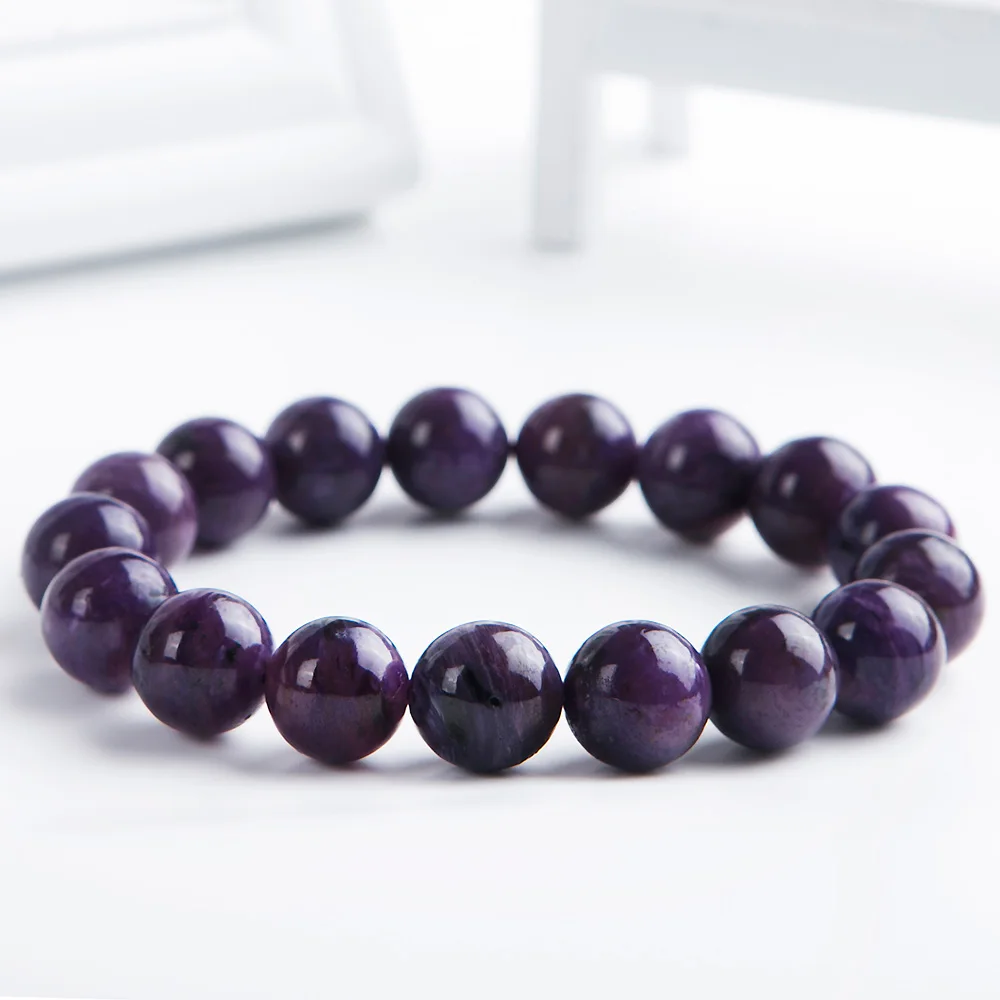 Высокое качество натуральный фиолетовый Чароит драгоценный камень Женский Круглый ювелирный бисерный браслет 12 мм из России Целебный
