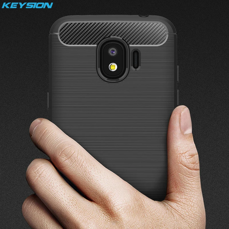 KEYSION Phone Case for Samsung Galaxy J2 Pro 2018 Carbon Fiber Soft TPU Silicone Brushed Anti-knock Back Cover J250F J250 |