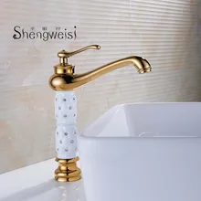 Basin Faucets Euro Gold Washbasin Faucet Luxury Tall Bathroom Basin Taps Single Handle Vanity Single Hole Mixer Water Taps E bathroom basin faucets jade gold washbasin tall taps faucet vanity vessel sink mixer cold and hot water bathroom basin tap mixer