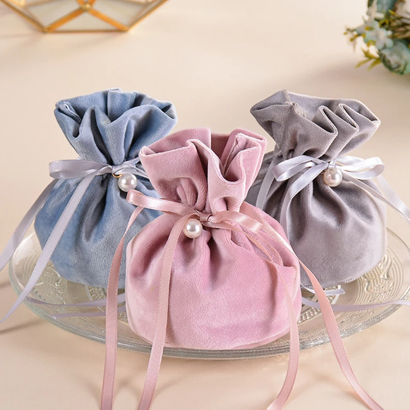 

10*13.5cm Creative Velvet Yarn Wedding Candy Gift Bags with Pearl Europe Chocolate Package Bag Wholesale