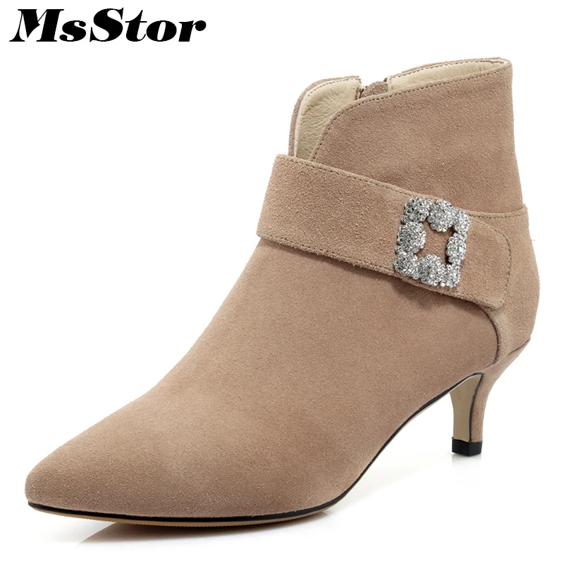 

MsStor Pointed Toe High Heel Boots Shoes Woman Casual Fashion Zipper Crystal Ankle Boots Women Shoes Thin Heel Black Women Boots