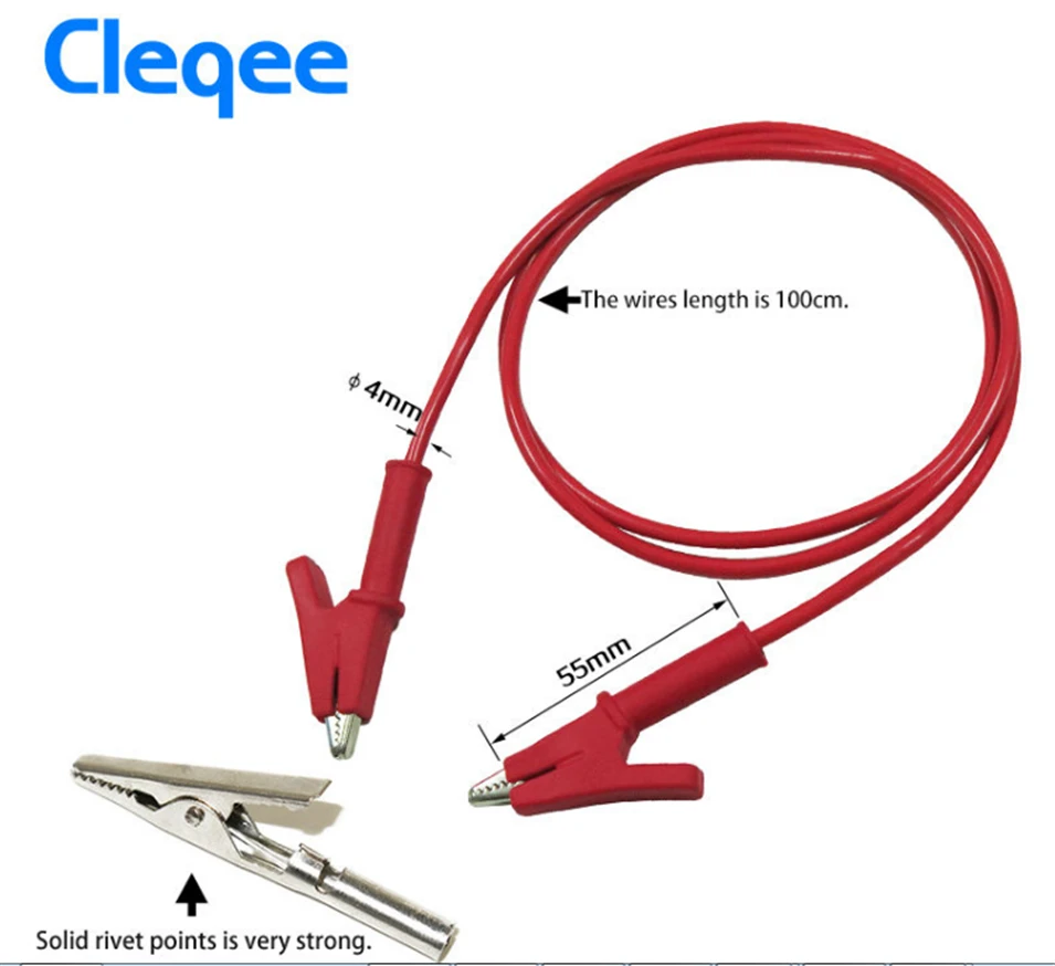 

5pcs Cleqee P1024 Double-ended Clips Cable Alligator Testing Probe Lead Wire 100CM 5 colours 15A
