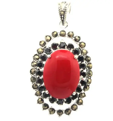 LL &ltвинтажное серебро 925 пробы красный коралловый марказит кулон 40x23мм|pendant 925|pendant